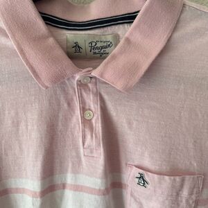 Original Penguin Men's XL Pink Striped Golf Polo Shirt With Penguin Logo